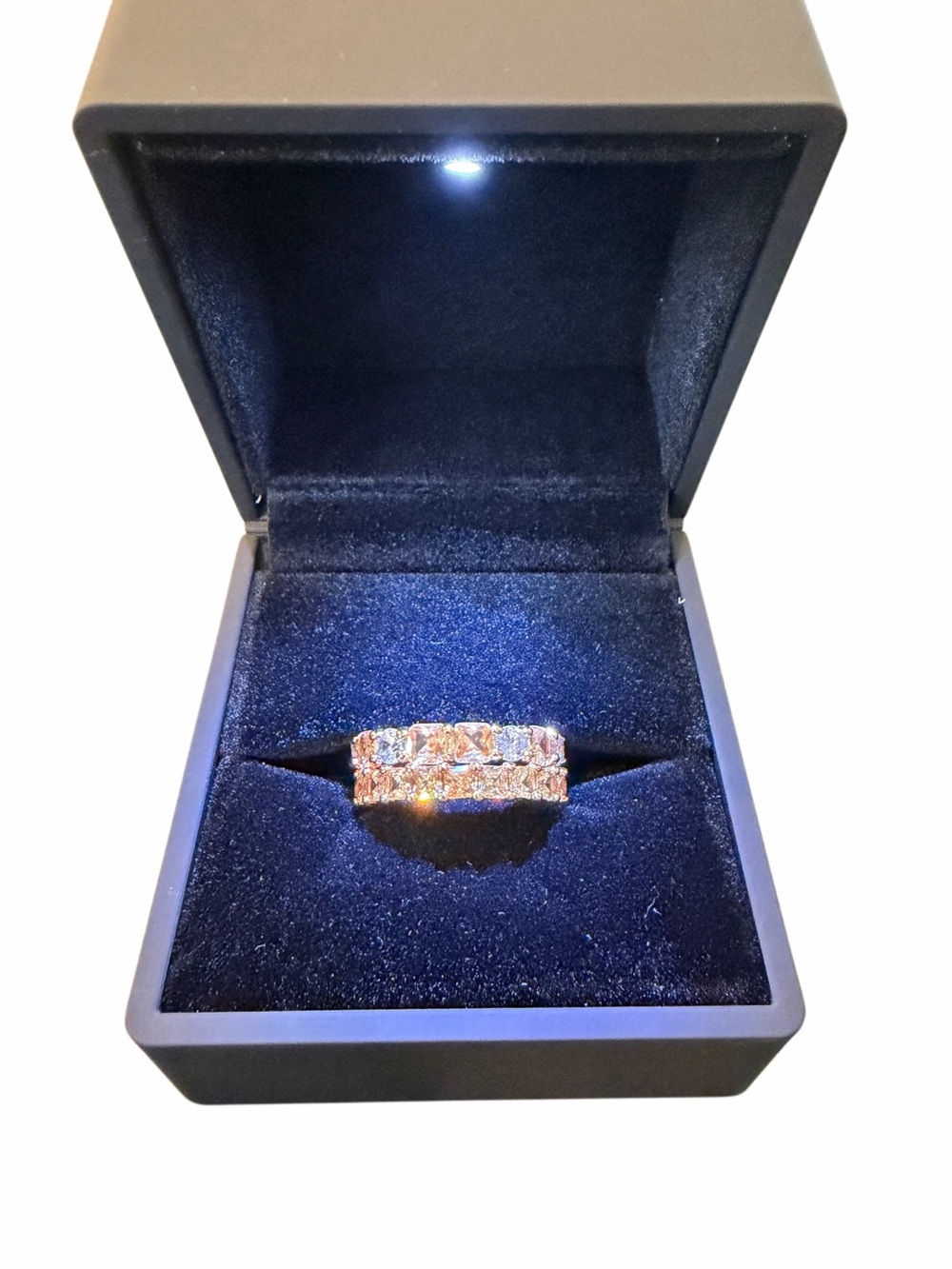 Rose Gold Eternity Stack Ring - Women's Band- Lab Created Amber Topaz Size 8